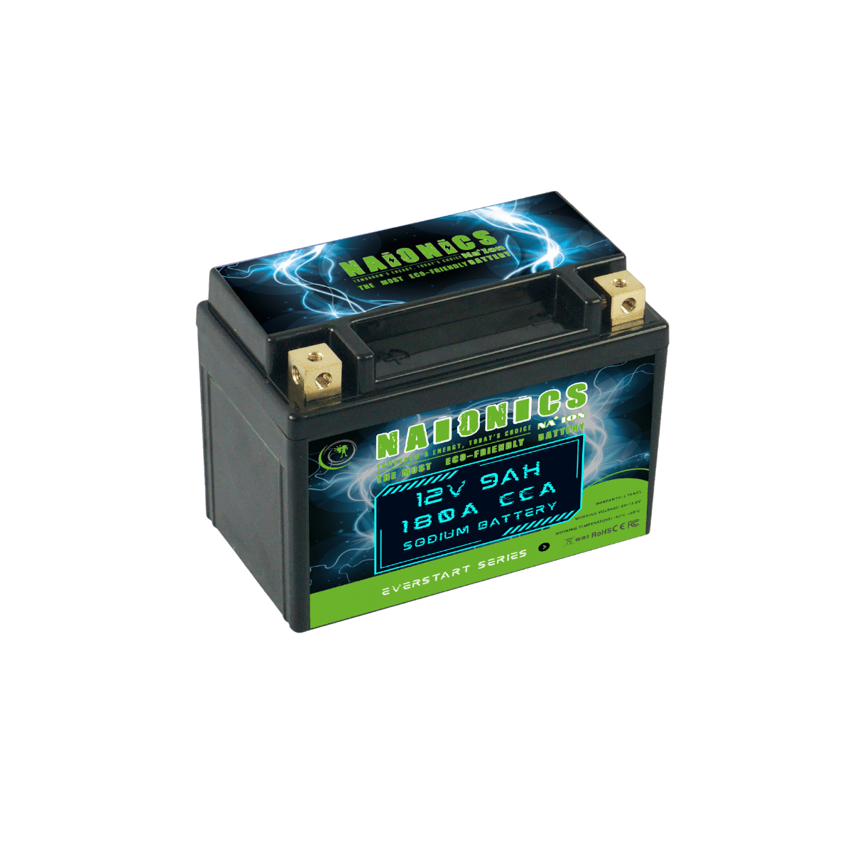 NAIONICS 12V 9Ah 180A CCA - Batteria al Sodio Avviamento Moto EverStart Series NAMYTX9A