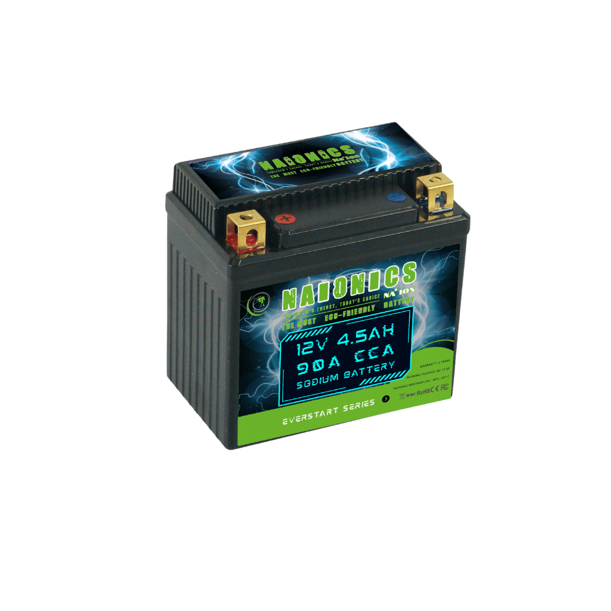 NAIONICS 12V 4.5Ah 130A CCA - Batteria al Sodio Avviamento Moto EverStart Series NAM12N7