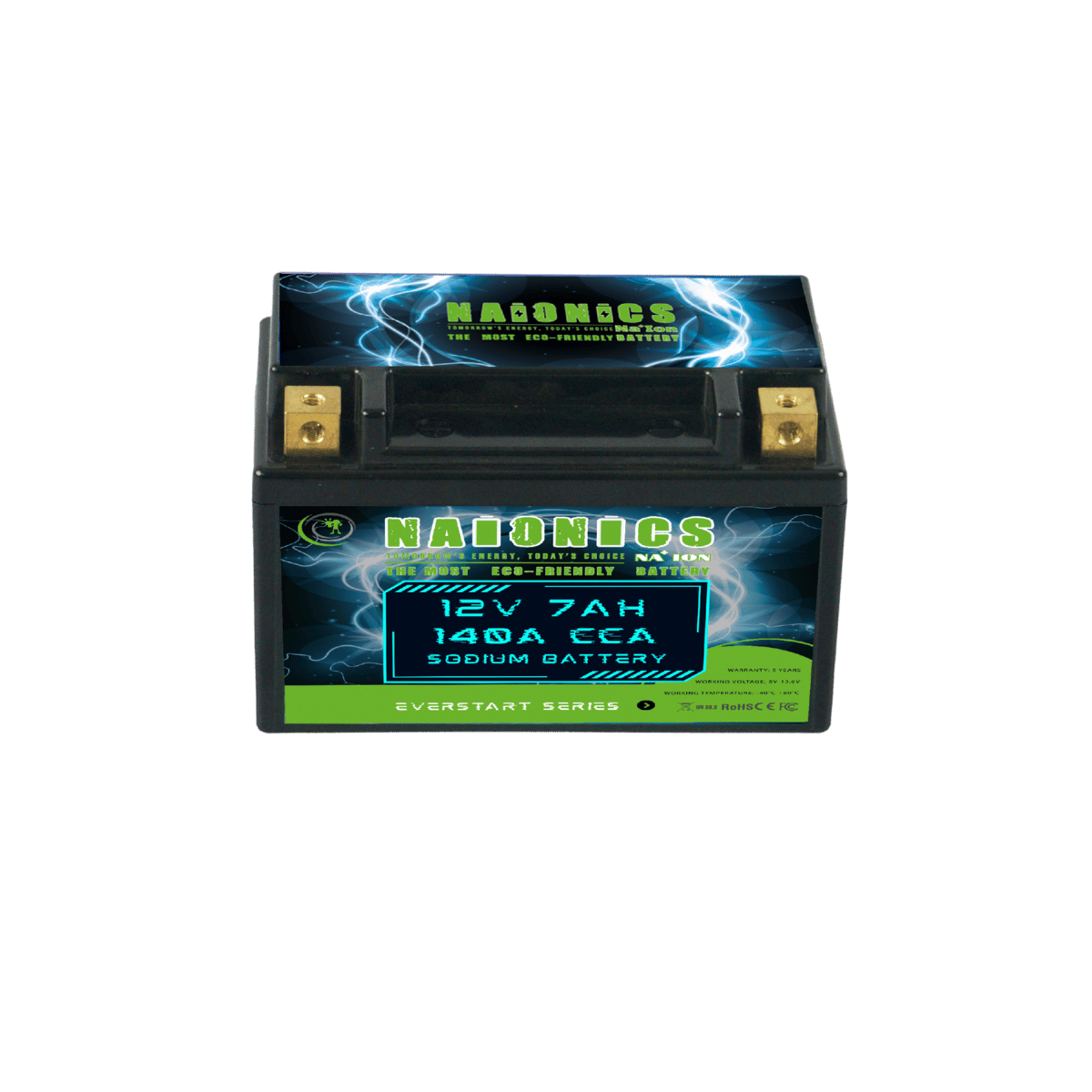 NAIONICS 12V 7Ah 160A CCA - Batteria al Sodio Avviamento Moto EverStart Series NAM12N9